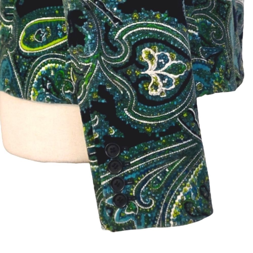 Talbots Teal Paisley Patterned Velvet Stretch Buttoned Blazer Size 4 - Picture 10 of 10